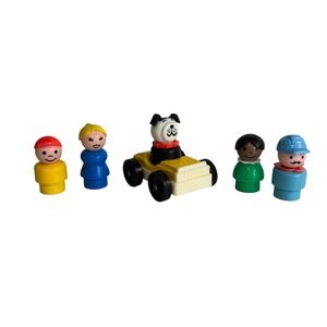Vtg Fisher Price Little People Yellow Car Dog Conductor 6 Figures Playset